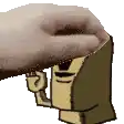 a cartoon character with a hand on his head and a fist .
