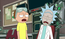 a cartoon of rick and morty in a lab