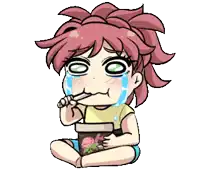 a cartoon of a girl crying while holding a spoon in her mouth