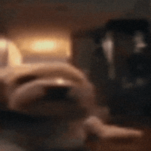 a blurred image of a house with a few lights on