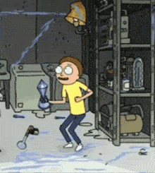 a cartoon character is holding a bong in a room