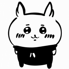 a black and white drawing of a rabbit with a silly face