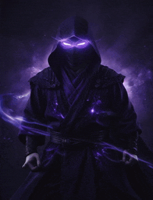 a purple ninja with glowing eyes and a purple robe