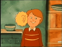 a cartoon of a boy with the number 303 on his face
