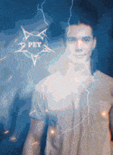 a man with a lightning bolt behind him and the name pey