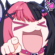 a pixel art drawing of a girl with pink and black hair and a choker .