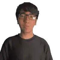 a young man wearing glasses and a black shirt that says emmanuel