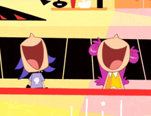 two cartoon characters are laughing and one has a skull shirt on