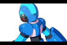 a blue robot with a red light on its head