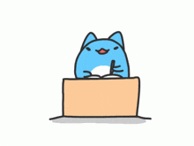 a cartoon of a blue cat sitting on a box