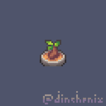 a pixel art drawing of a plant with the username @dinchroniz below it