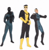 a group of men in superhero costumes are dancing together