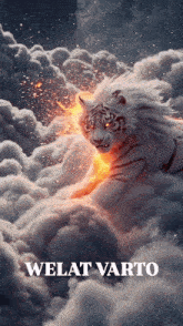 a picture of a tiger in the clouds with welat varto below it