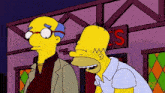 a cartoon of homer simpson standing in front of a sign that says ' simpson 's '