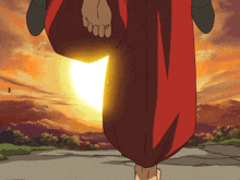 a cartoon drawing of a person walking with the sun shining through their pants