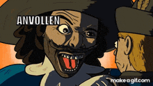 a cartoon of a man in a hat with the word anvollen written above him