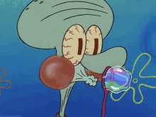 Squidward Tries And Fails To Blow A Bubble GIF