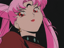 a close up of a girl with pink hair wearing earrings