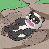 a cartoon drawing of a panda bear laying on the ground
