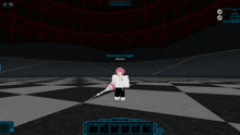 a screenshot of a video game with a person standing in a room