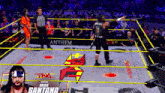 a wrestler named mine santana is standing in a ring