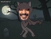 a cartoon of a man dressed as a werewolf with the words multivers written above him