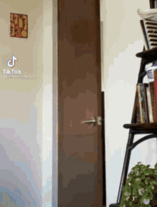 a person is standing in a room next to a door and a ladder .