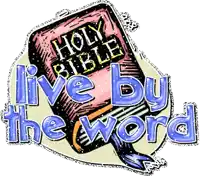 a drawing of a holy bible with the words live by the word above it