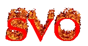 the word evo is written in red with fire coming out of it