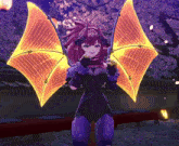 a cartoon character with horns and wings is standing in front of a cherry blossom tree