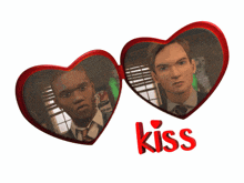 a picture of two men in hearts with the word kiss below them