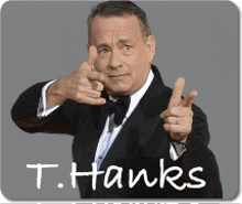 a picture of a man in a tuxedo with the name t. hawks written on it