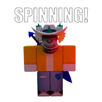 a roblox character with a blue sword and the words spinning below him