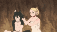 a black and white anime character is being groomed by a blonde girl