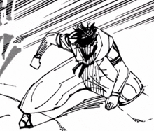 a black and white drawing of a man kneeling down .