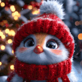 a cat wearing a red knitted hat and scarf