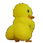 a pixelated image of a yellow duck standing on its hind legs .
