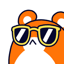 a cartoon drawing of a bear wearing sunglasses with the letter o on them