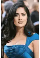 a woman in a blue dress with a plunging neckline