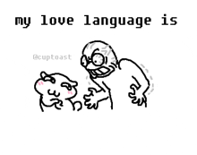 a drawing of two people with the words " my love language is ragebaiting " underneath them