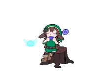 a cartoon of a person sitting on a tree stump playing an ocarina