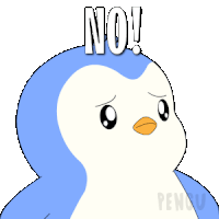 a penguin with the word no written on it