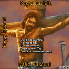 a picture of jesus on the cross with the words happy easter feliz pascual