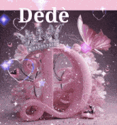 a pink letter d is decorated with flowers and a crown
