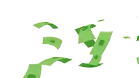 a bunch of green bills falling on a white surface
