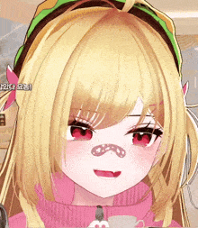 a close up of a girl 's face with a mustache