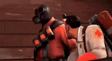 a cartoon of a fireman and a doctor kissing each other .