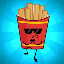 a cartoon illustration of french fries with a mustache and sunglasses
