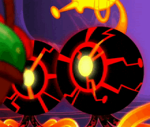 a cartoon drawing of a genie lamp and a pair of red circles