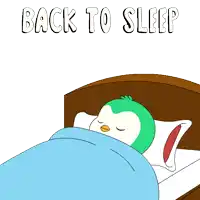 a cartoon of a penguin sleeping in bed with the words back to sleep above it
